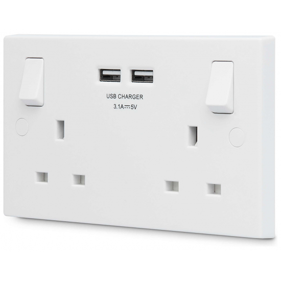 2G 13A Switched Socket with 2 x USB White
