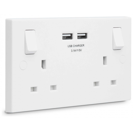 2G 13A Switched Socket with 2 x USB White