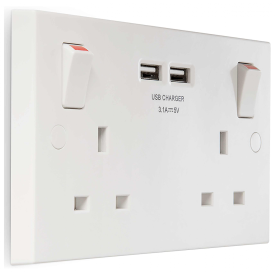 2G 13A Switched Socket with 2 x USB White