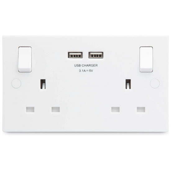 2G 13A Switched Socket with 2 x USB White
