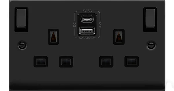 Sw Socket Inter Port Deco 2G 13A Ingot Sw Socket USB A&C Matt Black