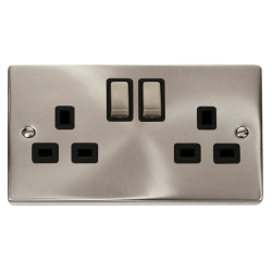 Deco 2G 13A DP Ingot Switched Socket Outlet Satin
