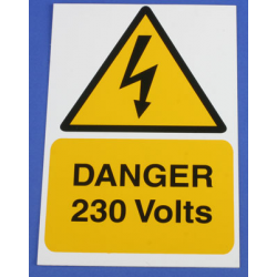 Danger 230 Volts Label 150 x 225mm Rigid Engraved